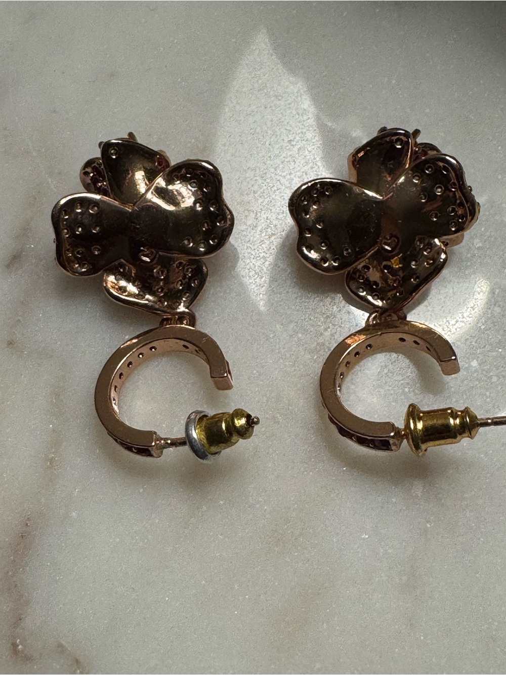 Kate Spade Crystal Floral Drop Hoop Earrings - Picture 3 of 3